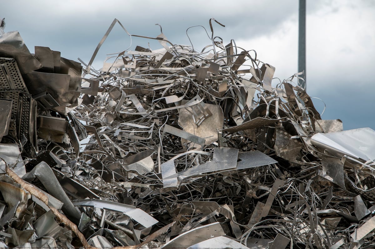 Discarded scrap metal sorted and prepared for recycling